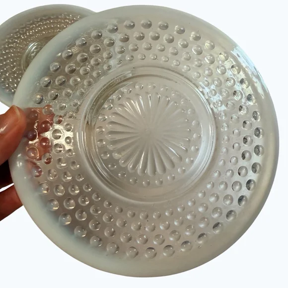 Vintage Hobnail Milk Glass Saucers Opalescent Moonstone Plates Set 3 - Picture 5 of 8